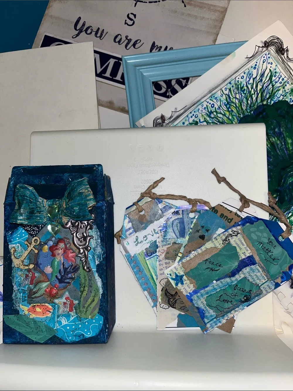 1of a kind new upcycled Handmade Mermaid ocean Mixed-Media treasure art card box